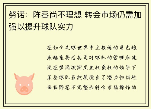 努诺：阵容尚不理想 转会市场仍需加强以提升球队实力