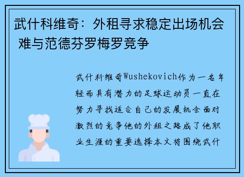 武什科维奇：外租寻求稳定出场机会 难与范德芬罗梅罗竞争